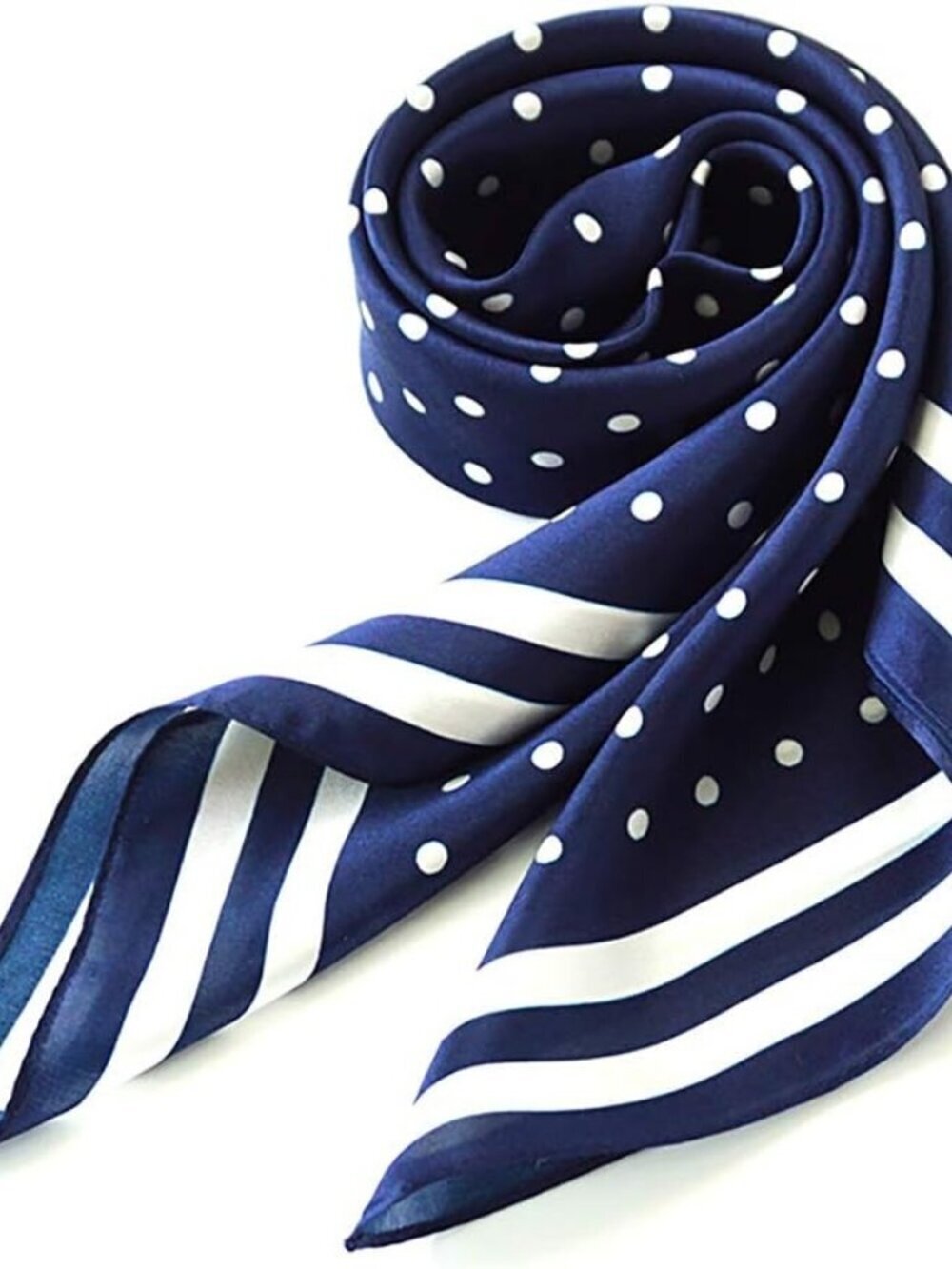 Women's Nvay Blue Polka Dot Scarf for Hair Digital Printed Headscarf Silk